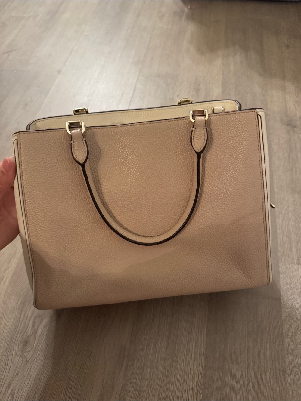 kate spade Neutral Beige Pebbled Leather Tote with Gold Hardware - Picture 6 of 10